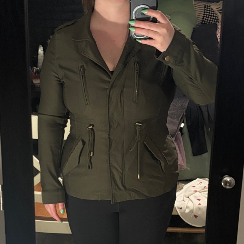 Women's Olive Utility Jacket with Drawstring Waist